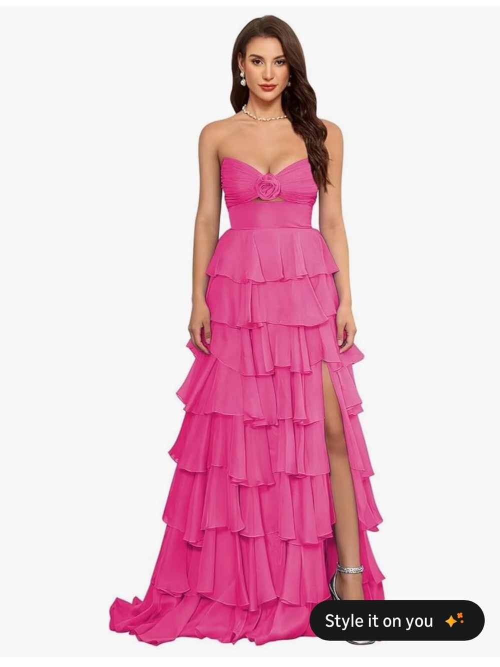 Amazon Hot Pink Strapless Tiered Ruffle Prom Dress
